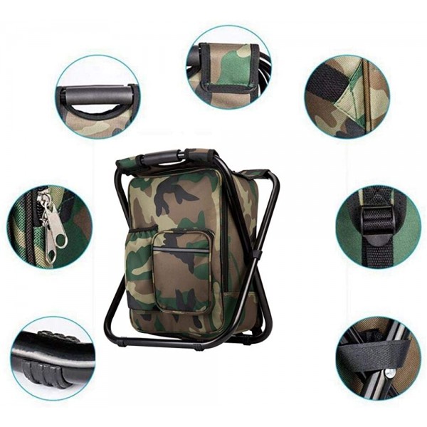   Large Size 3 in1 Multifunction Fishing Backpack Chair, Portable Hiking Camouflage Camping Stool, Folding Cooler Insulated Picnic Bag Backpack Stool