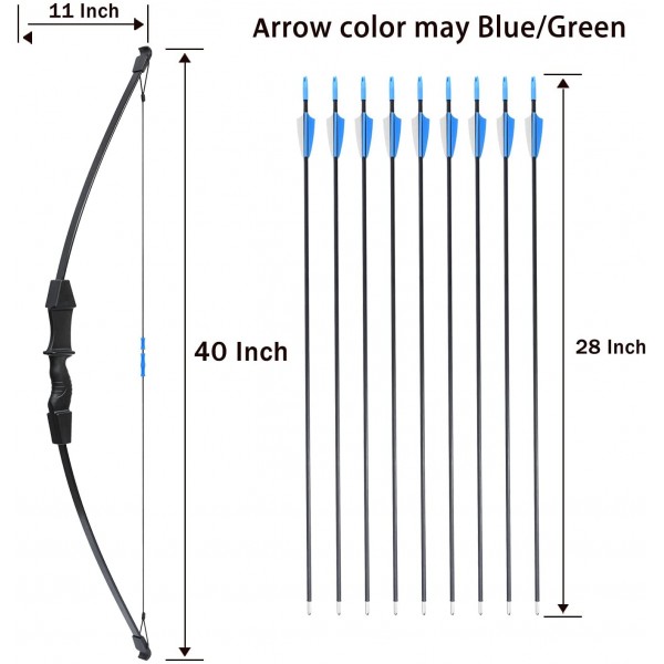 45" Bow and Arrow Set for Teenagers Archery Beginner Gift Recurve Bow Kit with 9 Arrows 2 Target Face 18 Lb for Teen Outdoor Sports