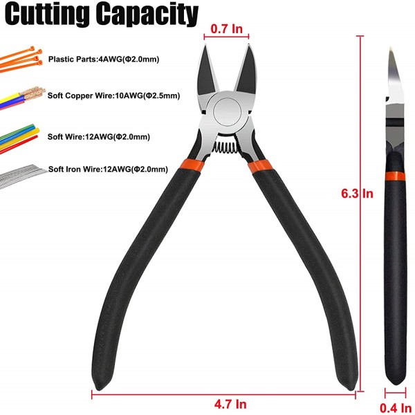   Wire Cutter Precision Side Cutter 6 Inch Cutting Pliers Spring-loaded Wire Snips Flush Cutters Diagonal Cutting Pliers for Cut Wires