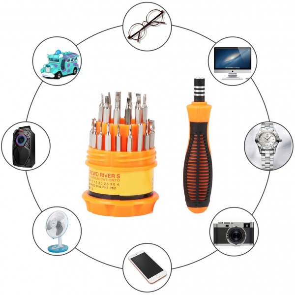   Household Screwdriver Set, 31 in 1 Magnetic Repair Tool Kit for iPhone, iPad, Computer, Laptop, Watch, Glasses, PC, Camera, Electronic, Non-Slip Handle