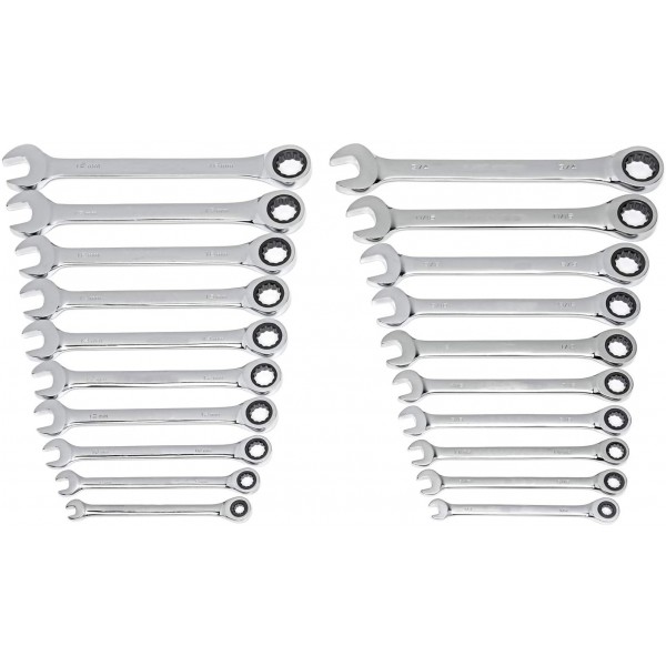   20 Piece SAE/Metric Ratcheting Combination Wrenc...