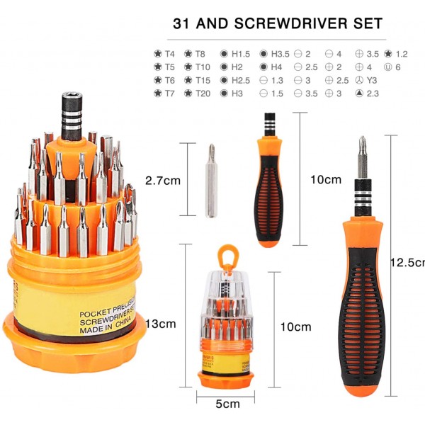   Household Screwdriver Set, 31 in 1 Magnetic Repair Tool Kit for iPhone, iPad, Computer, Laptop, Watch, Glasses, PC, Camera, Electronic, Non-Slip Handle