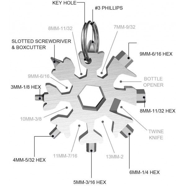 3 Pack 18-in-1 Snowflake Stainless Steel Multi Tool, Portable and Durable Screwdriver Compact Snowflakes Multitool for Bottle Opener/Outdoor Camping/Keychain for Christmas