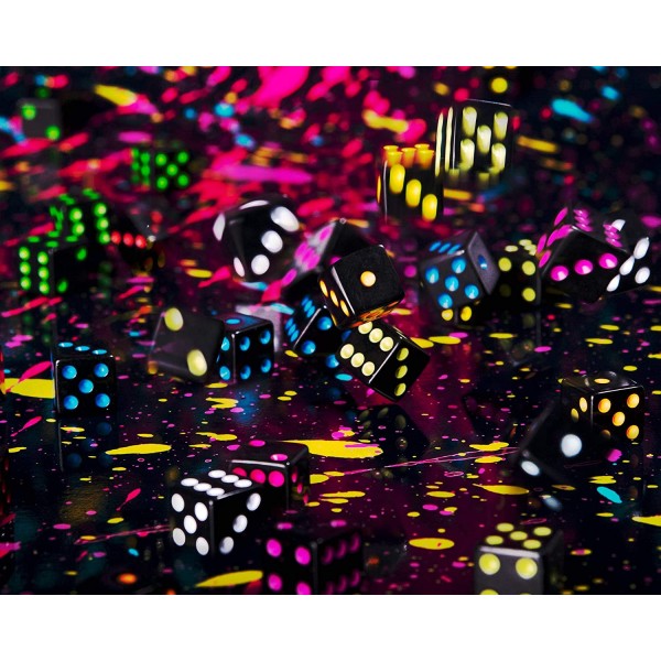 Dice, 50-Pack - 16 mm Bulk Six-Sided Square Piece Set with Colorful Neon Pips