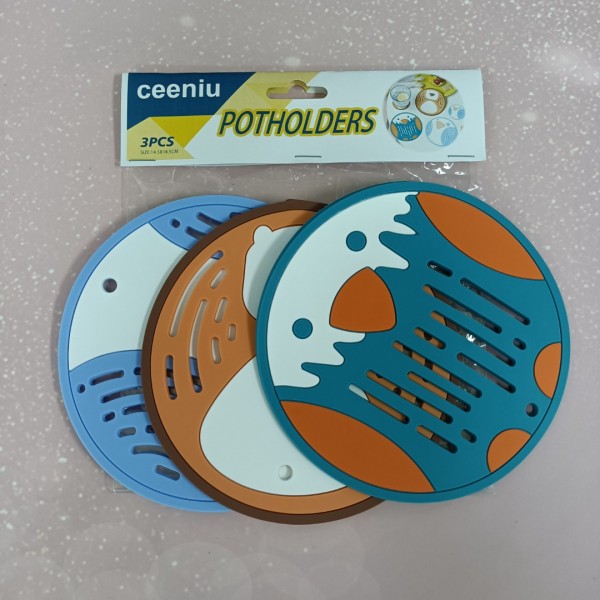 ceeniu Potholders, Round Silicone Potholders, Up to 480 Degrees, Protect Table Surfaces from Hot Dishes