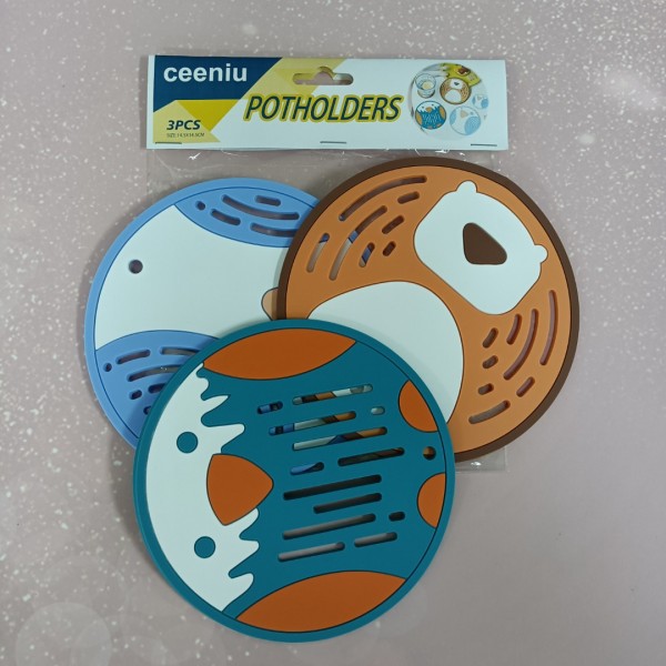 ceeniu Potholders, Round Silicone Potholders, Up to 480 Degrees, Protect Table Surfaces from Hot Dishes